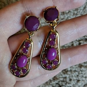 Gold and Purple Drop Earrings